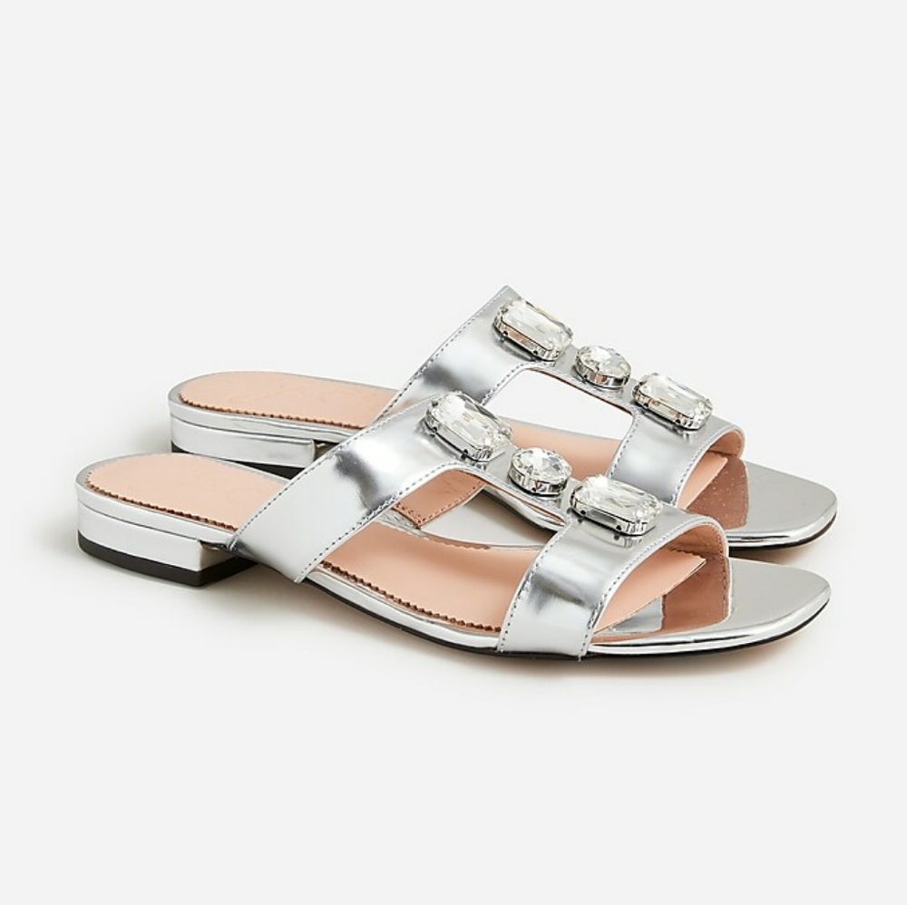 JCrew Hazel jeweled cutout sandals in metallic leather